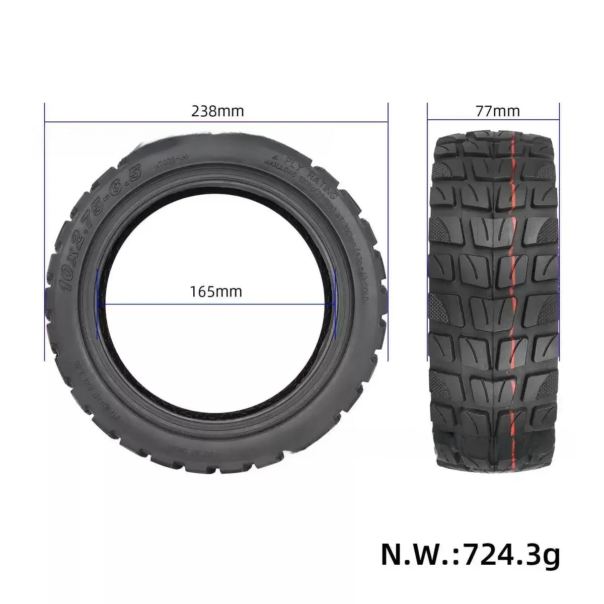 Opona terenowa 10 cali 10x2.75-6.5 do hulajnogi Speedway 5 i Dualtron 3, bezdętkowa